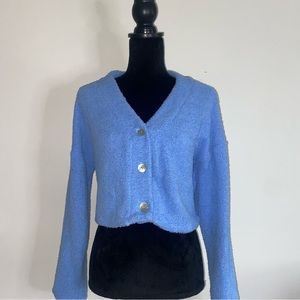 WILD FABLE BLUE SHERPA LONG SLEEVED BUTTON UP SWEATER